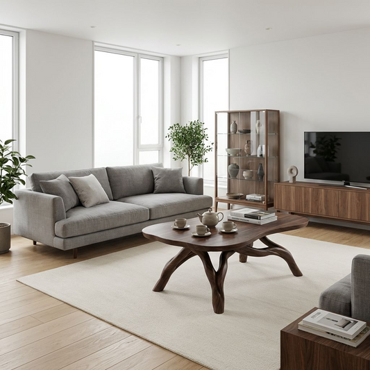 Organic Wood Coffee Table – Sculptural Root-Style Base with Irregular Top, Modern Rustic Living Room Center Table