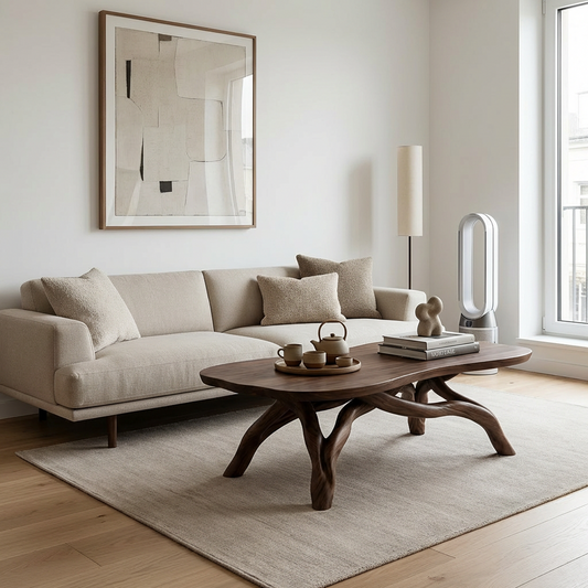 Organic Wood Coffee Table – Sculptural Root-Style Base with Irregular Top, Modern Rustic Living Room Center Table