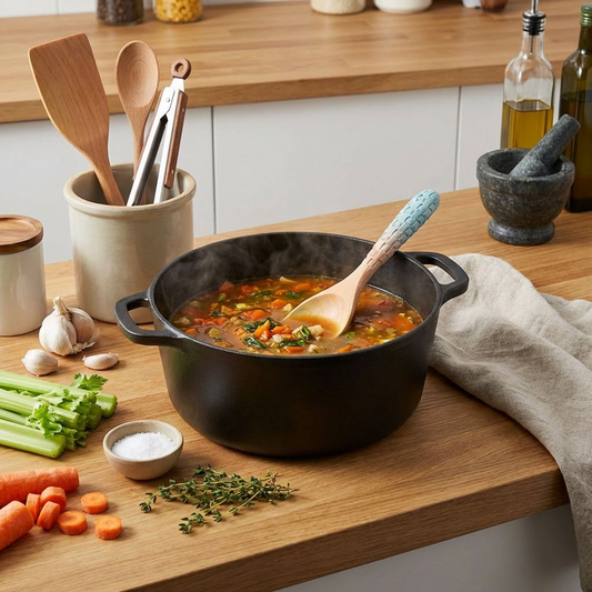 Hand-Carved Wooden Spoon – Textured Woven Handle with Blue Ombre Finish, Kitchen Serving Spoon (Coastal Style)