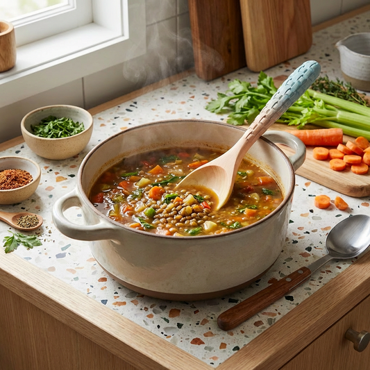 Hand-Carved Wooden Spoon – Textured Woven Handle with Blue Ombre Finish, Kitchen Serving Spoon (Coastal Style)